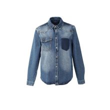 Blue White Koyu Mavi Erkek Cep Yıkamalı Jean Gömlek