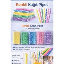 Bm Home 5X25 Renkli Kağıt Pipet 5’li Set Parti Pipeti Doğum Günü Içecek Pipeti Çevre Dostu