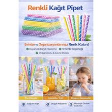 Bm House Bmhouse 5X10 Renkli Kağıt Pipet 5’li Set Parti Pipeti Doğum Günü Içecek Pipeti Çevre Dostu - Çok Renkli