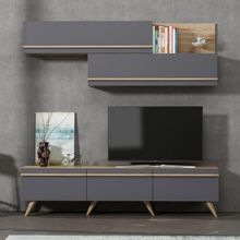 BMdekor Asil Antrasit Meşe 180 cm Beyaz Tv Ünitesi