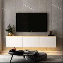 BMdekor Norm Duvara Monte Beyaz Safir Meşe LED Işıklı 160 cm Tv Sehpası