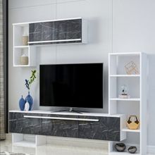 BMdekor Star Beyaz Mermer Desen Siyah Tv Ünitesi