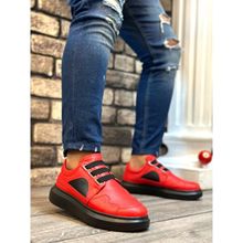 Boa BA0302 Kalın Taban Bağcıksız Tarz Casual Siyah Kırmızı Erkek Ayakkabı