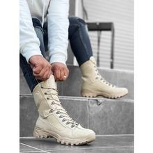 Boa BA0605 Krem Renk Askeri Model Bağcıklı Kalın Taban Erkek Bot