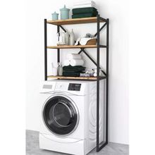 Bofigo 3 Raflı Çam Banyo Çamaşır Makinası Üstü Düzenleyici Metal Raf