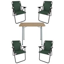 Bofigo 60x80 Çam Desenli Katlanır Masa + Katlanır Yeşil 4 Adet Sandalye Kamp Seti