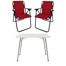Bofigo Katlanır Beyaz 60x80 cm Masa + Katlanır Kırmızı 2 Adet Sandalye Kamp Seti