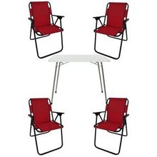 Bofigo Katlanır Beyaz 60x80 cm Masa + Katlanır Kırmızı 4 Adet Sandalye Kamp Seti