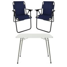 Bofigo Katlanır Beyaz 60x80 cm Masa + Katlanır Lacivert 2 Adet Sandalye Kamp Seti