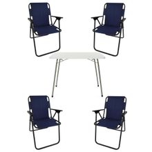 Bofigo Katlanır Beyaz 60x80 cm Masa + Katlanır Lacivert 4 Adet Sandalye Kamp Seti