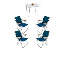 Bofigo Katlanır Beyaz 60x80 cm Masa + Katlanır Mavi 4 Adet Sandalye Kamp Seti