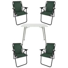 Bofigo Katlanır Beyaz 60x80 cm Masa + Katlanır Yeşil 4 Adet Sandalye Kamp Seti