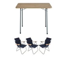 Bofigo Katlanır Çam Desenli 60x80 cm Masa + Katlanır Lacivert 3 Adet Sandalye Kamp Seti
