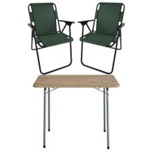Bofigo Katlanır Çam Desenli 60x80 cm Masa + Katlanır Yeşil 2 Adet Sandalye Kamp Seti