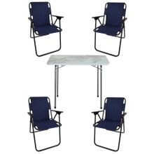 Bofigo Katlanır Efes 60x80 cm Masa + Katlanır Lacivert 4 Adet Sandalye Kamp Seti