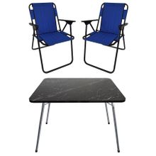 Bofigo Katlanır Granit Desenli 60x80 cm Masa + Katlanır Mavi 2 Adet Sandalye Kamp Seti