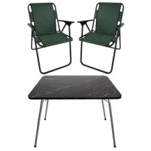 Bofigo Katlanır Granit Desenli 60x80 cm Masa + Katlanır Yeşil 2 Adet Sandalye Kamp Seti