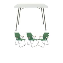 Bofigo Katlanır Granit Desenli 60x80 cm Masa + Katlanır Yeşil 3 Adet Sandalye Kamp Seti
