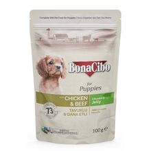 BonaCibo 85 gr Pouch Tavuklu Dana Etli Yavru Köpek Konservesi