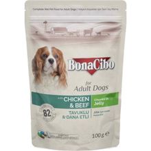 BonaCibo Jelly Pouch Tavuklu Dana Etli 100 gr Yetişkin Köpek Maması