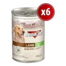 BonaCibo Kuzu Etli Yetişkin 6x400 gr Köpek Konserve Yaş Mama