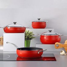 Bonera Pro Plus 7 Parça Titanyum İndiksüyon Uyumlu Kırmızı Tencere Set
