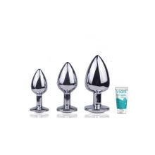 Bonilove Taşlı 3 Farklı Boyutta Metal Anal Plug Seti+Jel
