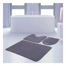 Bonny Home 3'lü Düz Gri Unicolor Kaymaz Klozet ve Banyo Halısı
