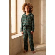 Bony Socks Erkek Çocuk Dear Santa Ekoseli Kaplumbağa Nakışlı Pijama Takımı Yeşil - Lacivert - 10 - 11 Yaş