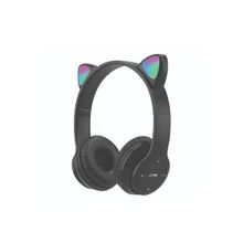 Bood Çocuk RGB Işıklı Kedili Kulak Üstü Bluetooth Kulaklık P47 Siyah