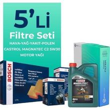 Bosch Citroen Berlingo 1.6 Blue HDi Dizel Castrol Motor Yağlı 2015-2018 5'li Filtre Bakım Seti