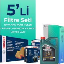 Bosch Citroen C5 1.6 Dizel Castrol Motor Yağlı 2009-2015 5'li Filtre Bakım Seti