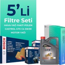 Bosch Dacia Duster 1.5 Blue DCI Dizel Castrol Motor Yağlı 2018-2022 5'li Filtre Bakım Seti