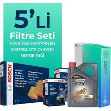 Bosch Dacia Lodgy 1.5 Dizel Castrol Motor Yağlı 2012-2020 5'li Filtre Bakım Seti