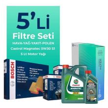 Bosch Fiat Linea 1.6 Dizel Castrol Motor Yağlı 2009-2017 5'li Filtre Bakım Seti