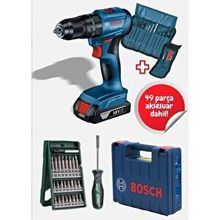 Bosch Gsb 185 LI Tek Akülü Kömürsüz Darbeli Matkap Vidalama Şarjlı Matkap ve 46 Parça Tornavida Seti