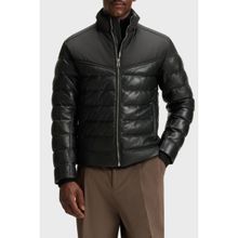 Boss 50547672 Siyah Deri Dik Yaka Kapitoneli Şişme Erkek Mont