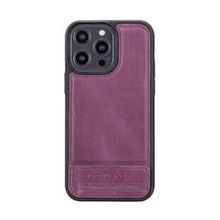 Bouletta CZ7 Apple iPhone 14 Pro Max Deri Standlı Mor Cep Telefonu Arka Kapak