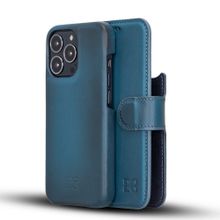 Bouletta F360 BRN4EF Mavi Apple iPhone 13 Pro Uyumlu Deri Cüzdanlı Kılıf