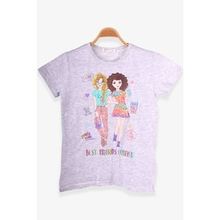 Breeze Açık Gri Melanj 8-12 Yaş Dostluk Temalı Kız Çocuk T-shirt