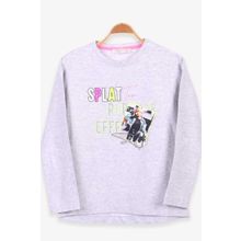 Breeze Açık Gri Melanj 8-14 Yaş Uzun Kollu Baskılı Taşlı Kız Çocuk T-shirt