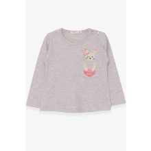 Breeze Bej Melanj 1.5-5 Yaş Uzun Kollu Cepli Tavşancık Baskılı Kız Çocuk T-shirt