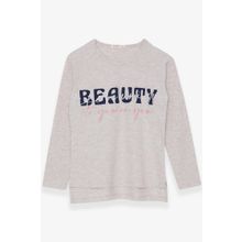 Breeze Bej Melanj 10-16 Yaş Uzun Kollu Taşlı Yazı Baskılı Kız Çocuk T-shirt