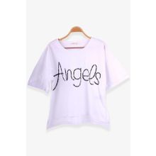Breeze Beyaz 9-16 Yaş Taşlı Yazı Baskılı Kız Çocuk T-shirt