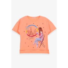 Breeze Neon Turuncu 9-16 Yaş Kalpli Simli Baskılı Kız Çocuk T-shirt