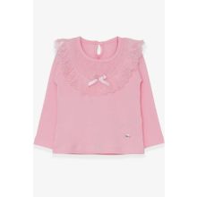 Breeze Pudra 1.5-5 Yaş Uzun Kollu Fiyonklu Güpürlü Kız Çocuk T-shirt