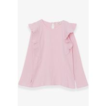 Breeze Pudra 6-12 Yaş Uzun Kollu Omuzu Fırfırlı Kız Çocuk Bluz