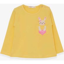 Breeze Sarı 1.5-5 Yaş Uzun Kollu Cepli Tavşancık Baskılı Kız Çocuk T-shirt