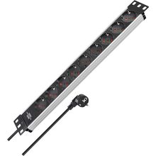 Brennenstuhl Alu-Line Serisi 19 inç 19.500 MAH Akım Korumalı 2 mt Alüminyum Gövdeli 8 Soketli Gri Siyah Uzatma Kablosu