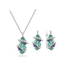 Brezza Lusso Zümrüt Oval Taşlı Luxury Kadın Gümüş Kolye Küpe Set